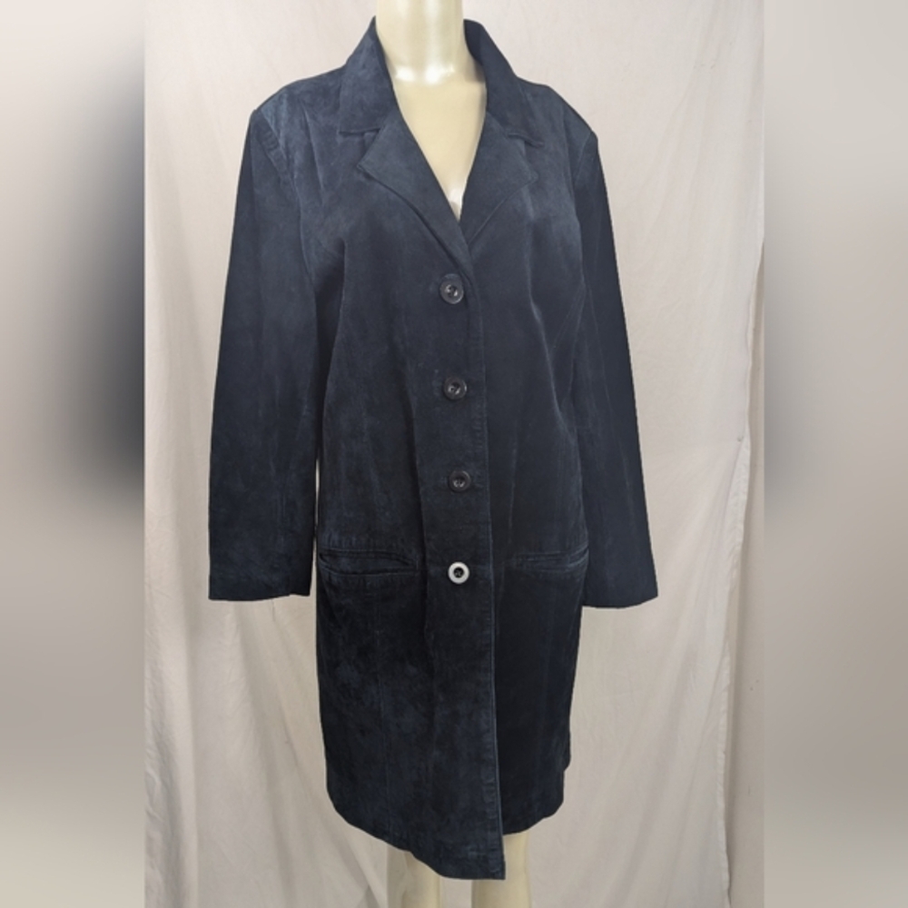 Dialogue Black Suede Leather Coat Size Medium